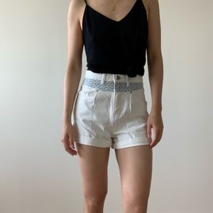 BDG white floral high-waisted denim shorts